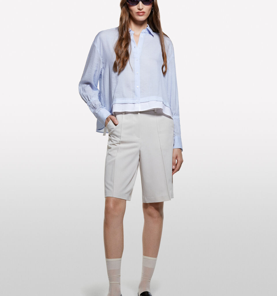 Light blue striped cropped shirt - women's shirts - Light Blue | Sisley image number 1